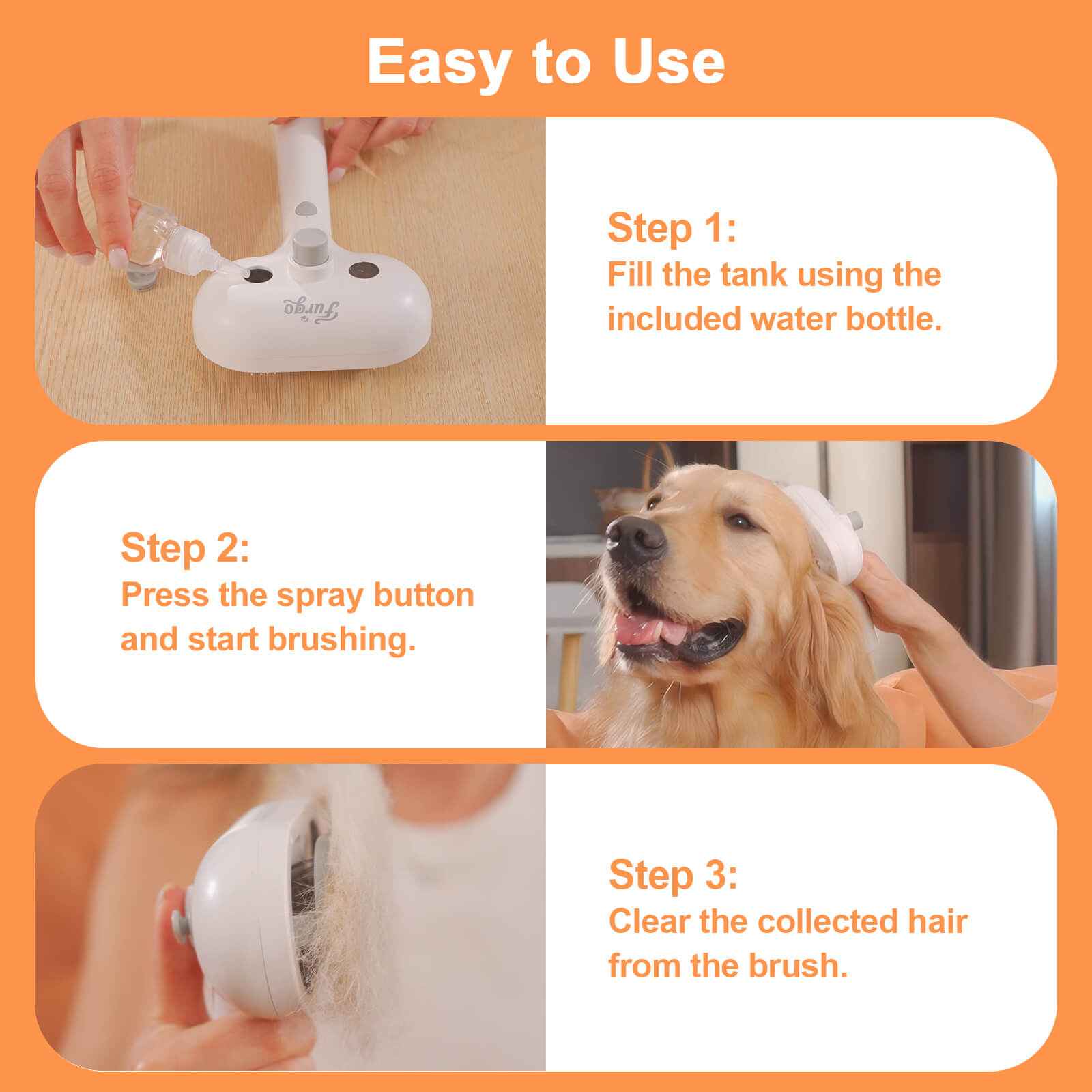 FurGo Dog Grooming Brush with Steam Technology