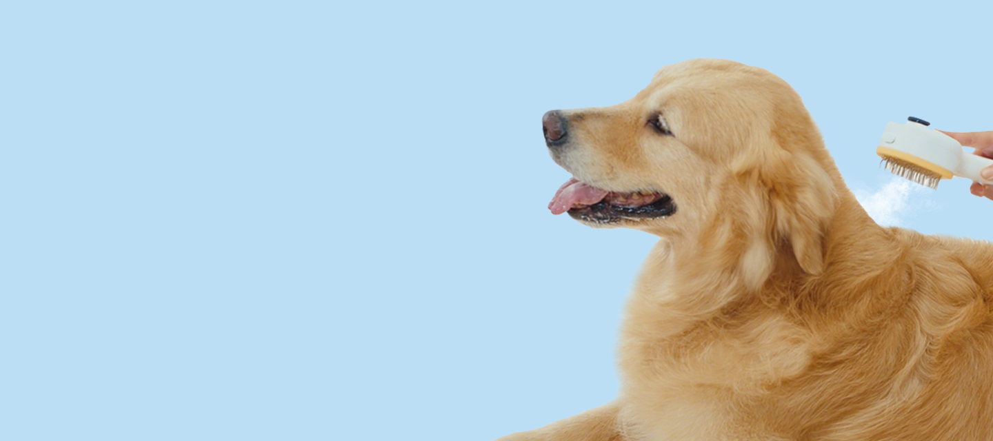 The Furgo steam brush emits a cool, ultrasonic mist to easily detangle knots in pet fur.